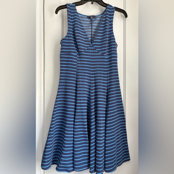 Peter Som Design Nation, Blue Sleeveless, V-neck Blue Striped Dress, size: 10 - Picture 1 of 8